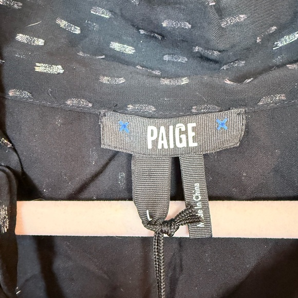 PAIGE NWT Black & Silver Metallic Silk Blend Mini Dress Size L - Picture 2 of 13